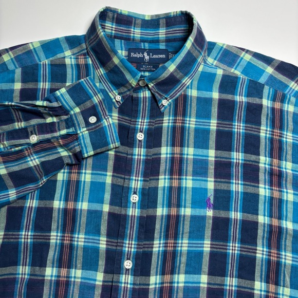 Ralph Lauren Blake Blue Plaid Mens XL Long Sleeve Button Down‎ Shirt Casual - Picture 3 of 7